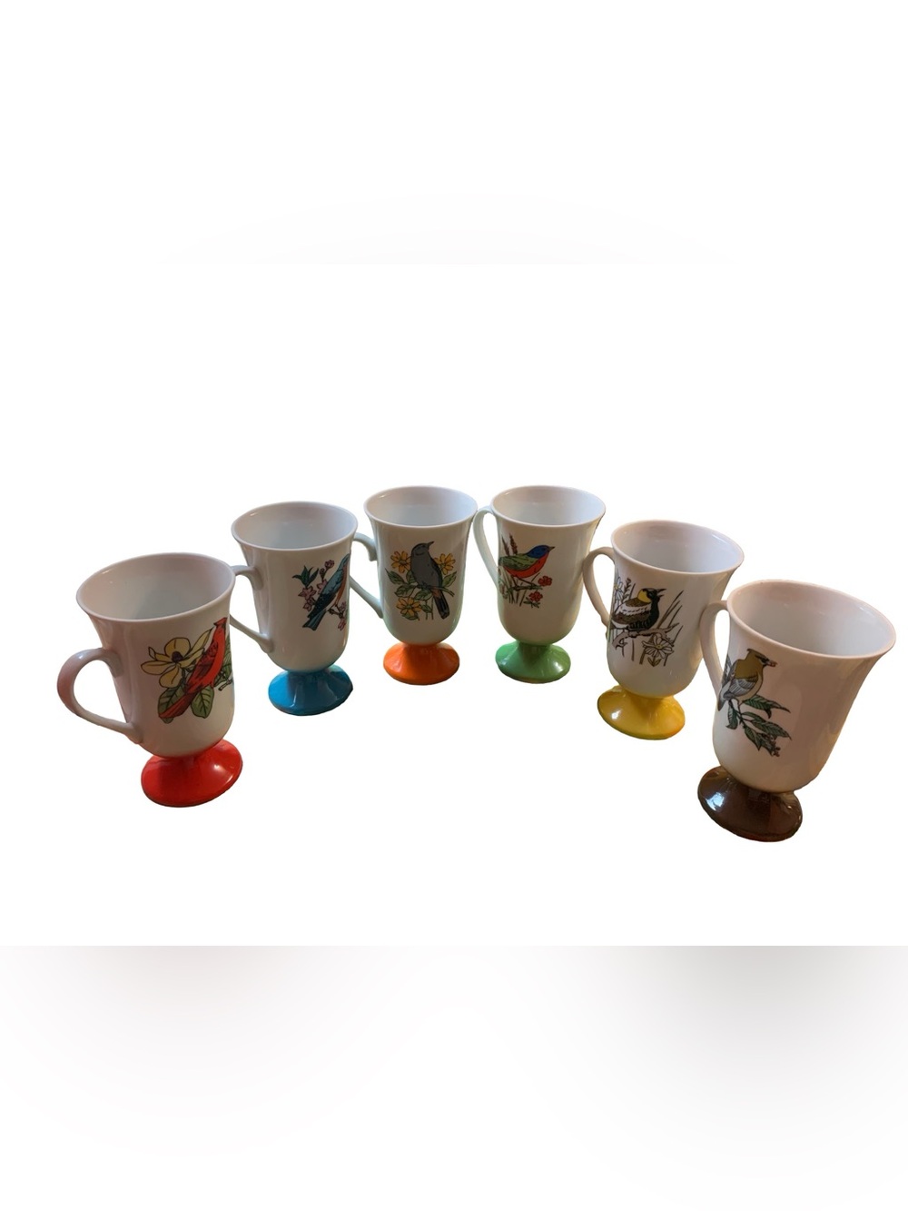 Vintage 1960's Fred Roberts Bird Pedestal Irish Coffee Mug Cup Set of 6 Japan